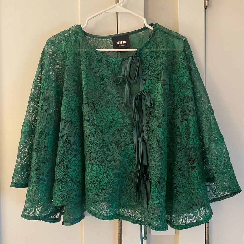 Maeve / Anthropologie Green Lace. Cape One Size